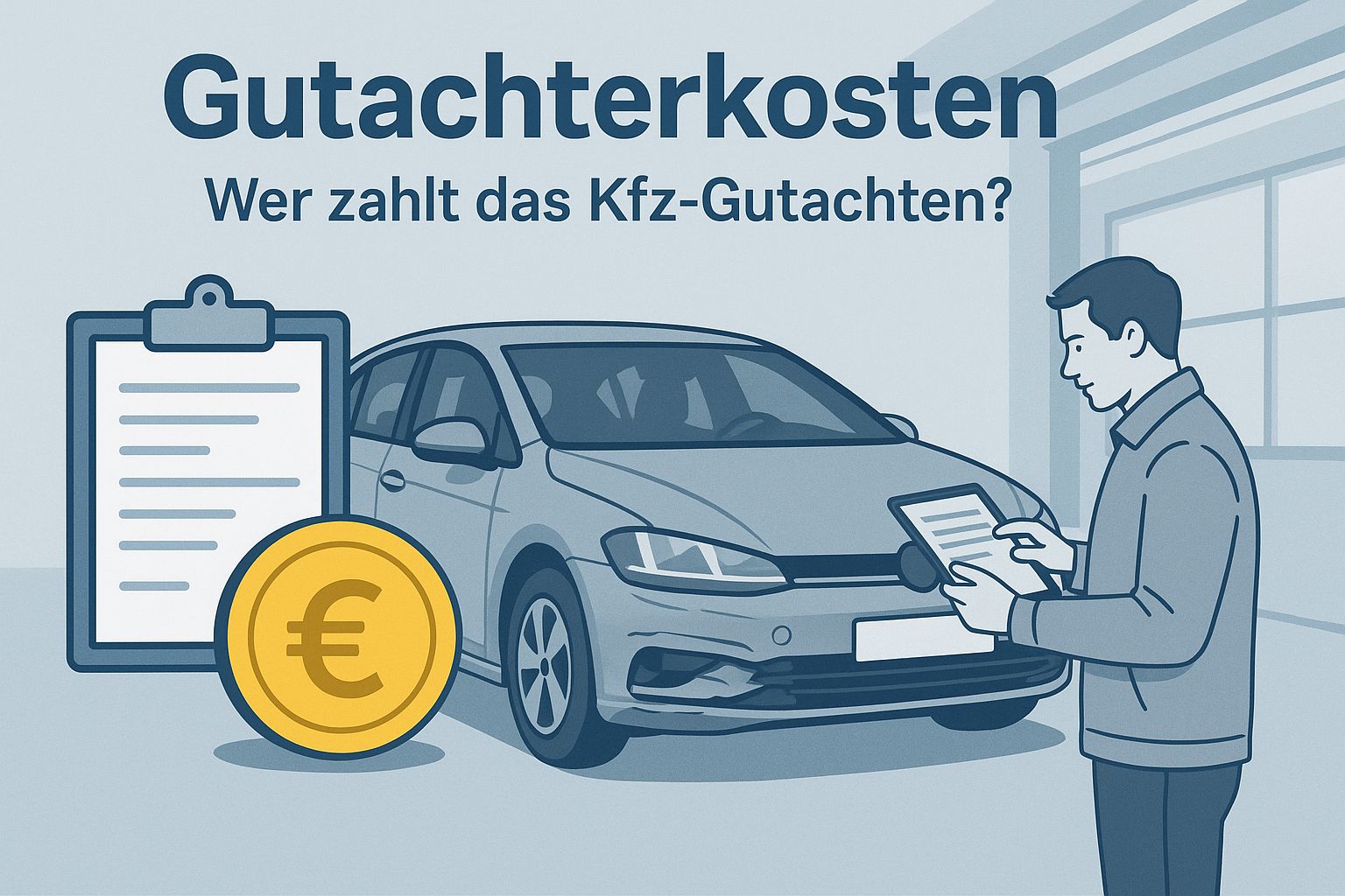 Kfz-Sachverständiger begutachtet einen Unfallschaden am Auto – Gutachterkosten: Wer zahlt das Kfz-Gutachten?